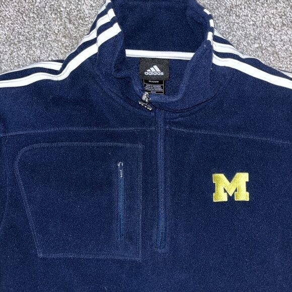 Michigan Wolverines UM Football fleece sweatshirt T neck mens 3 stripe Blue soft - Picture 2 of 5